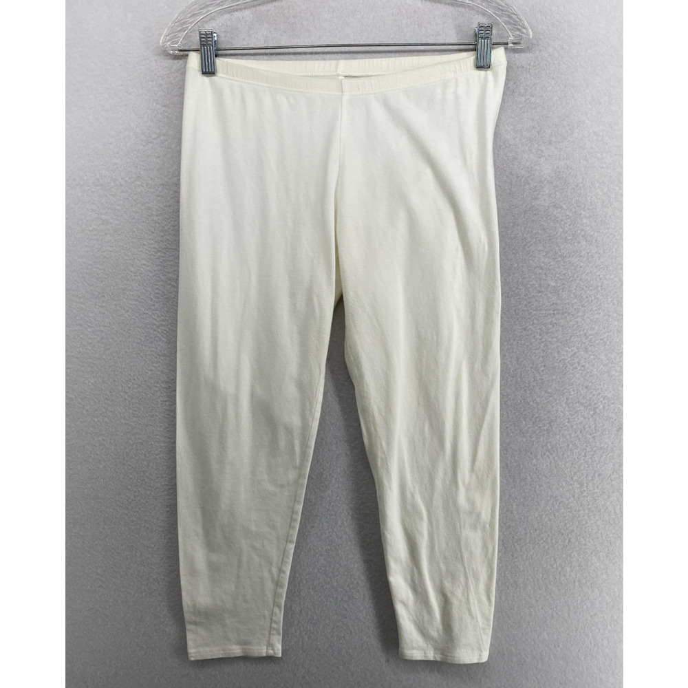EILEEN FISHER Leggings M Stretch Organic Cotton Jersey Cropped Pull On White USA